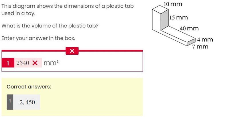 This diagram shows the dimensions of a plastic tab used in a toy What is the volume-example-1