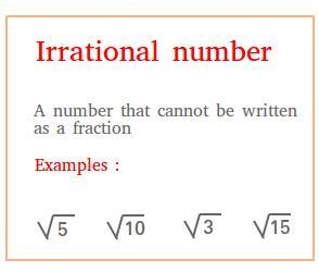 You can tell that is an irrational number because it has a what?-example-1