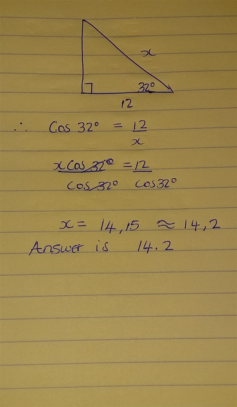 Find the value of x. Round to the nearest tenth. X 12 32° Not drawn to scale Find-example-1