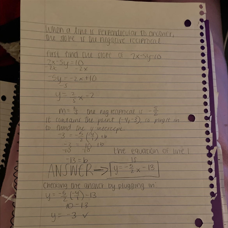 Line l is perpendicular to the graph of the equation 2x-5y=10 and contains the point-example-1