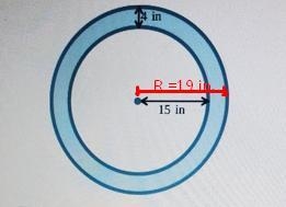 A ring-shaped region is shown below. Its inner radius is 15 in. The width of the ring-example-1