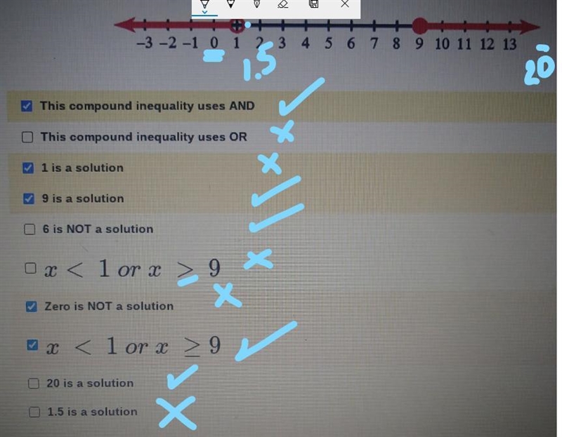 Click each TRUE statement using the number line given (there are 5 TRUE statements-example-2