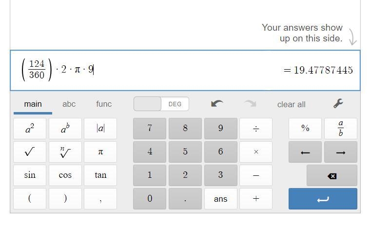 HEY YOU, PLS HELP ME!!!! Determine the arc of AB. Give your answer to two decimal-example-1