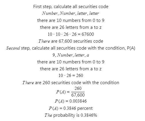 a building security code has two numeric digits 0 through 9 followed by two letters-example-1