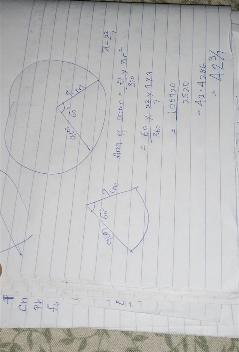 A sector of a circle has a central angle of 60∘ . Find the area of the sector if the-example-1