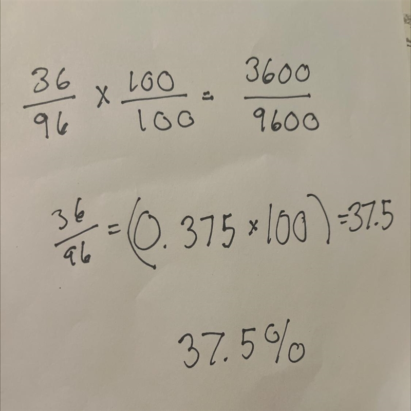 What porcent of 96 is 36?-example-1