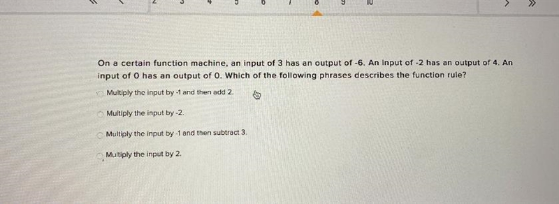 Out a certain function machine, and input of three has an output of negative sex. And-example-1