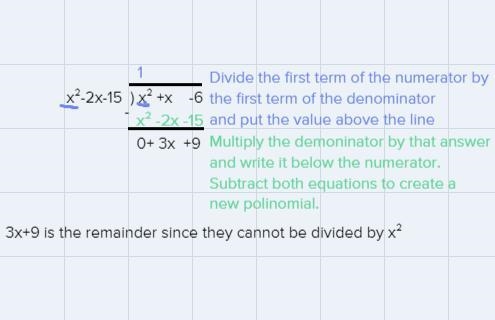 36. Let f(x) = x2 + x-6 and g(x) = x2 – 2x – 15. Find f(x) 1g(x)-example-1