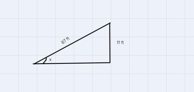 A straight driveway is 87.0 ft long, and the top is 11.0 ft above the bottom. What-example-2