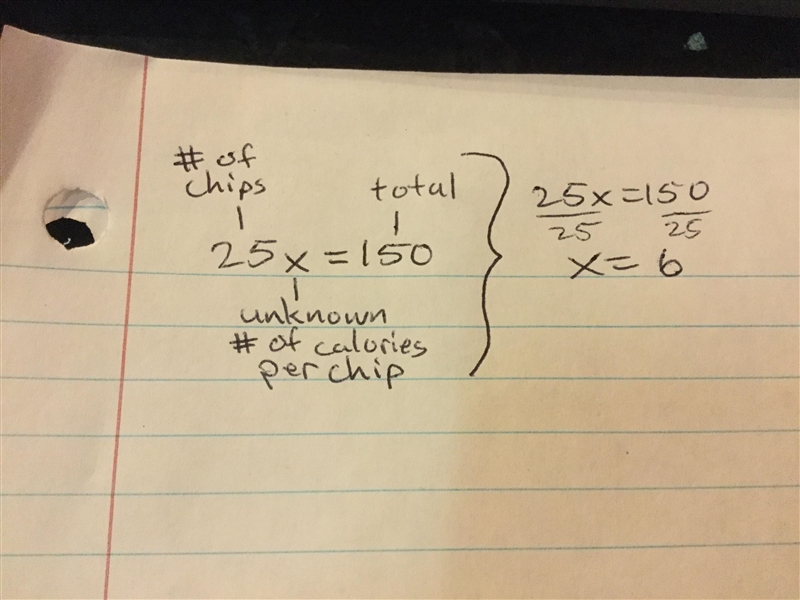 1. The original pringle can has 25 chips that count for 150 calories. How many calories-example-1