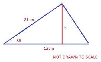 A triangle has sides of length 12 cm and 21 cm with an included angle of 56 degrees-example-1