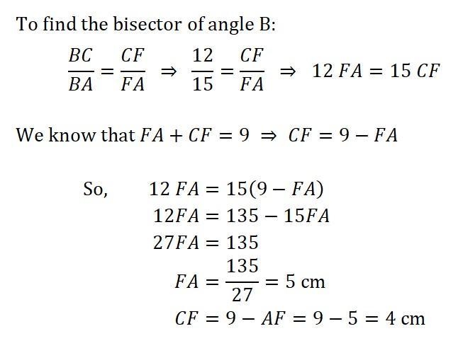 The catheters of the right triangle are 12 cm and 9 cm. Find the bisectors of the-example-4