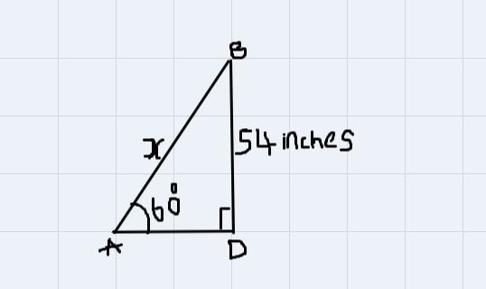 If ABC is an equilateral triangle and BD = 54 inches. find the value of x round to-example-1