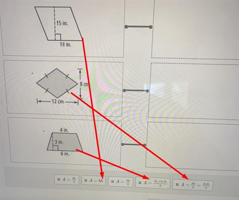 Match the formula used to find the area to each image.4 ft-example-1