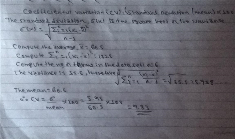 63, 58, 57, 71, 54, 60 Calculate the coefficient of variation for the following data-example-1