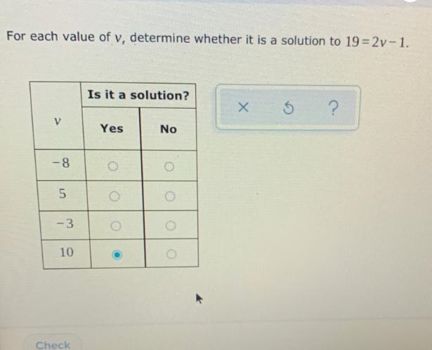 The answer for each value of v, with either yes or no for each number.-example-1