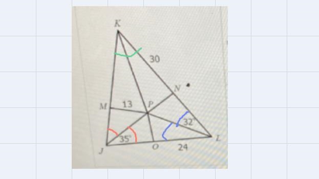 Question 7 (4 points)In the figure below, P is the incenter of the AJKL. Determine-example-2