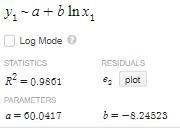 Find a logarithmic function to model the data. 1) f(x) = 60.73(0.95)x2) f(x) = 0.93(60.73)x-example-2