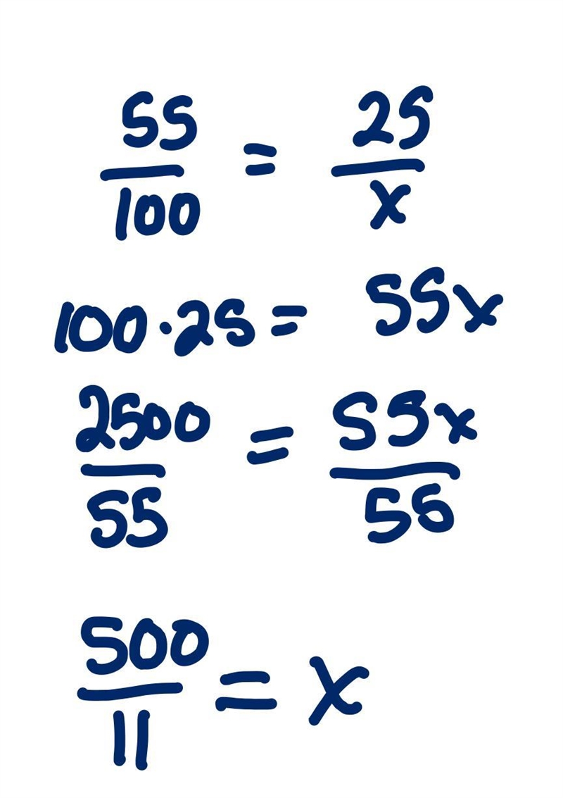 25 is 55% of what number-example-1