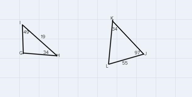 Determine if triangle GHI and triangle JKL are similar or not similar-example-1