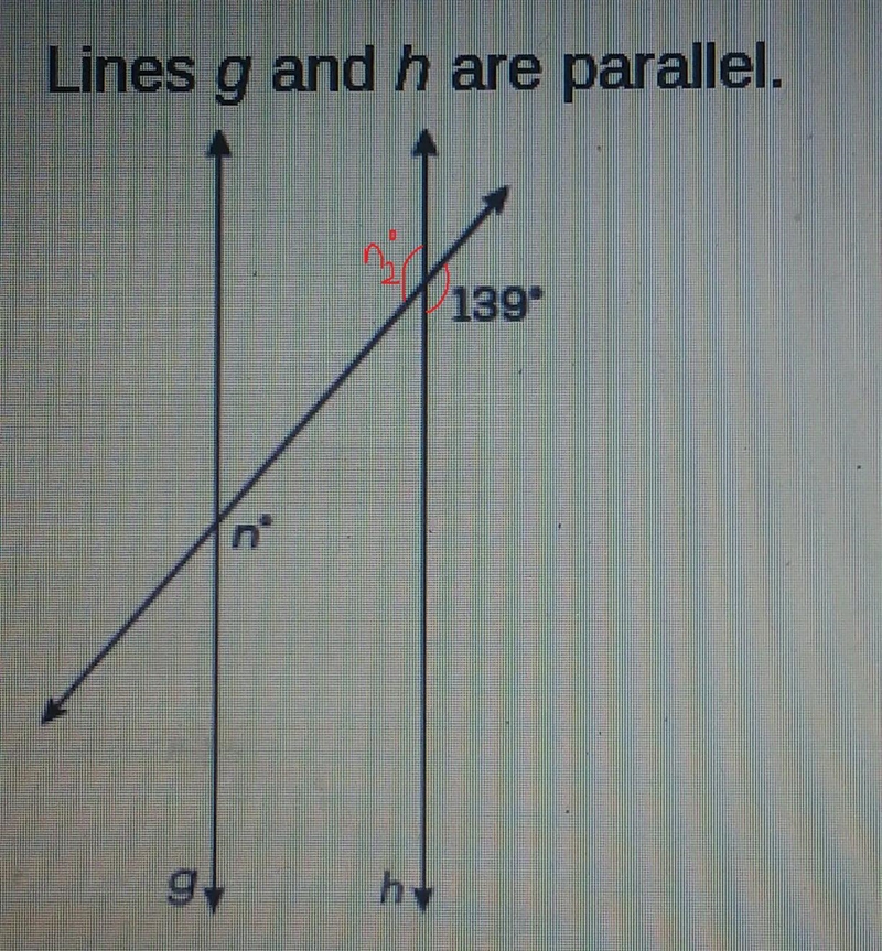 What is the value of n? A) 41° B) 139° C) 141°D) 180°-example-1