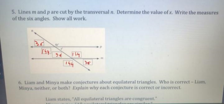 lines m and p are cut by the transversal n. determine the value of x. write the measures-example-1