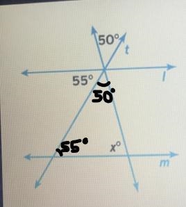 What is the value of x would make lines l and m parrallel-example-3