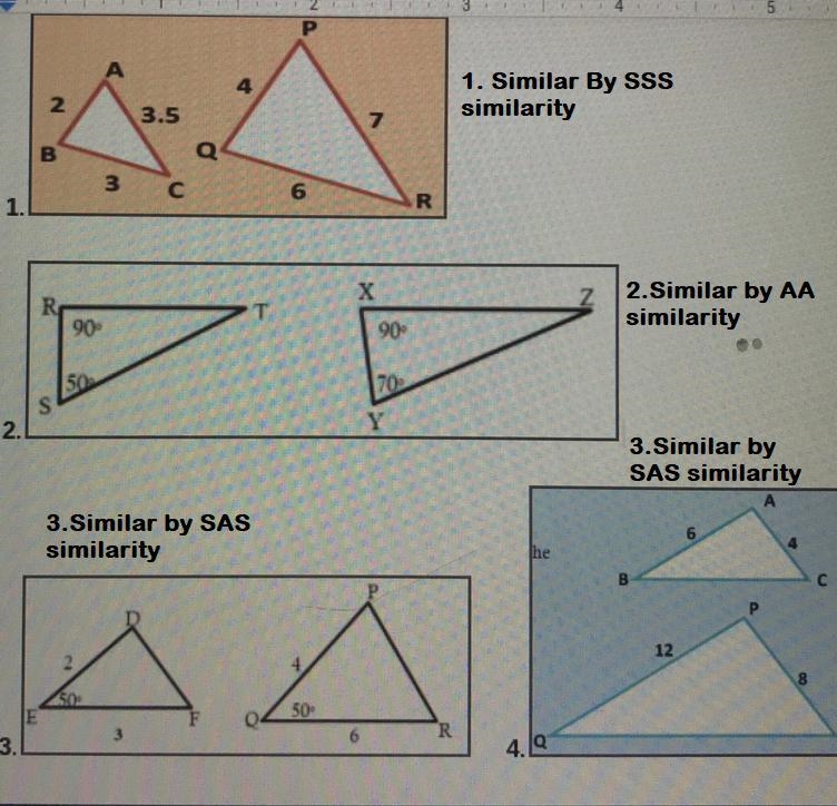 Tell if each pair of triangles are either 1. Similar By SSS similarity 2.Similar by-example-1