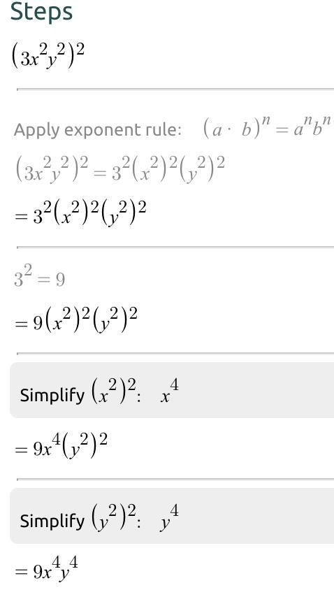 Simply the (3x^2y^2)^2-example-1