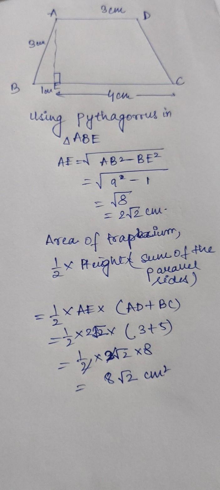 Find the area of the trapezoid 3cm 3cm 4cm 1cm-example-1