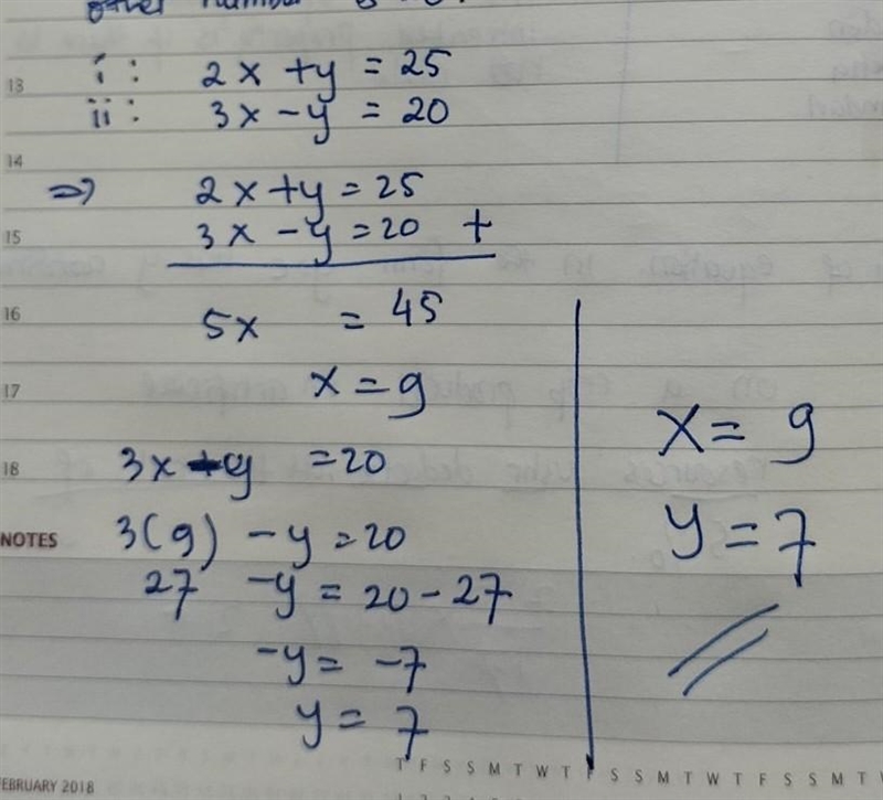 MTH 102 Intermediate Algebra Two times a number added to another number is 25. Three-example-1