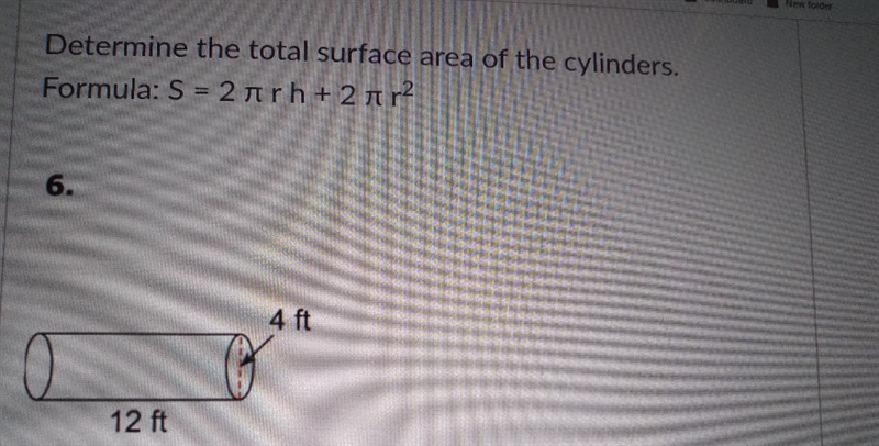 Determine the total surface area of the cylinder-example-1