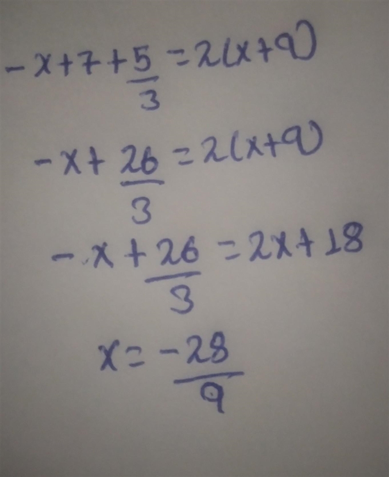 -(x - 7) + 5/3 = 2(x+9) Find X-example-1