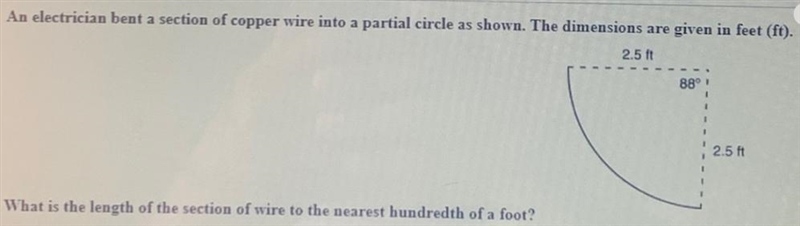 What is the length of the section of the wire to the nearest hundredth of the a foot-example-1