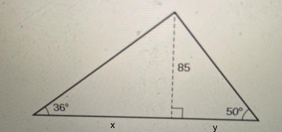 How do I find the base of this triangle? 36degrees50 degrees94 degrees Height is 85-example-1