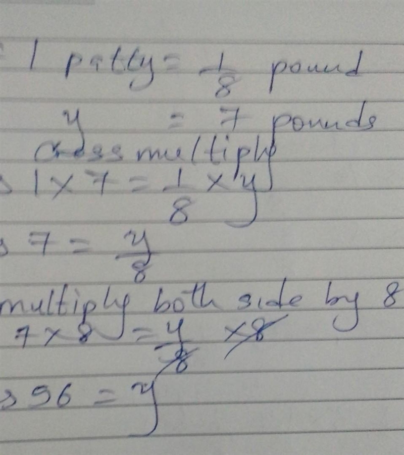 Each hamburger patty is 1/8 pound. Drag the correct equation to each amount to show-example-2