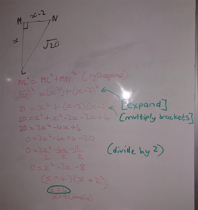 M x-2 20 L Find the value of x. A.2 B.4 C.6 D.8-example-1