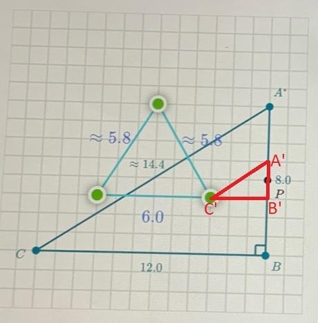 Draw the image of AABC under a dilation whose center is P and scale factor is 1/4.-example-1