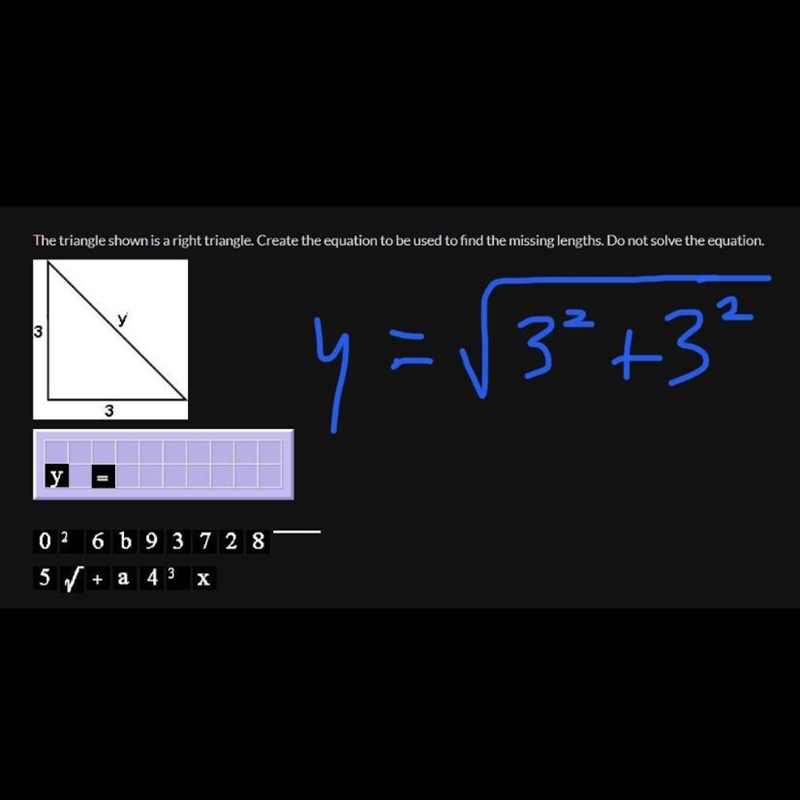 Please help me! The triangle shown is a right triangle. Create the equation to be-example-1