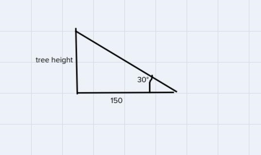 Study the diagram a tree casts a shadow that is 150ft long, The angle of elevation-example-2