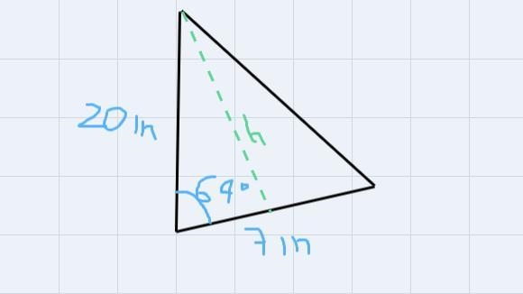 Please help. A triangle has sides of length 7 in and 20 in with an included angle-example-1