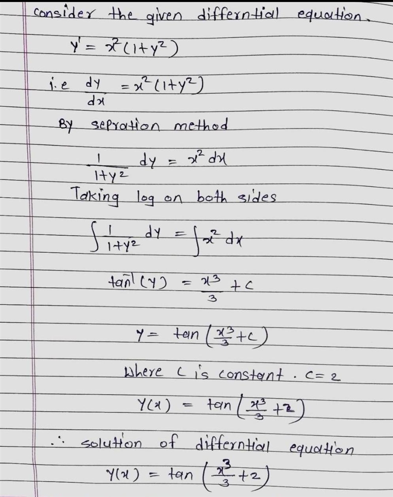 Consider the differential equation y' = {x}^(2) (1 + {y}^(2) ). Which of the following-example-1