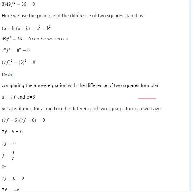 1. d²+11d+28=02. e²-2e-24=03. 49f²-36=04. g²+15g=0-example-1