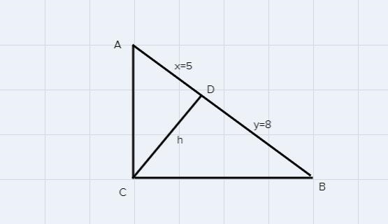 Given right triangle ABC, with altitude CD intersecting AB at point D. If AD = 5 and-example-1