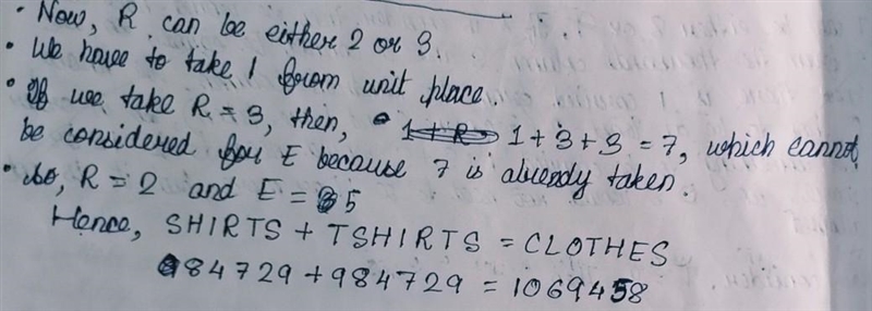 SHIRT + TSHIRT = CLOTHES (Cryptarithm, answer this question with an equation [ex. 5+4=9])-example-4