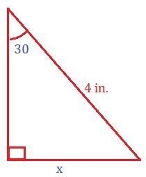 The side opposite the right-angle measures 4 in. What is the measurement of the side-example-1