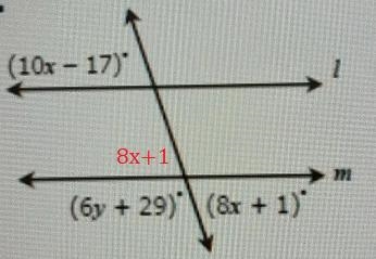 Find the values of x and y if l || m.-example-1