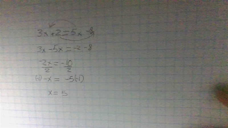 3x + 2 = 5x-8 how do I solve this-example-1