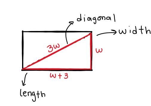 A rectangular piece of plywood has a diagonal that measures three times the width-example-3