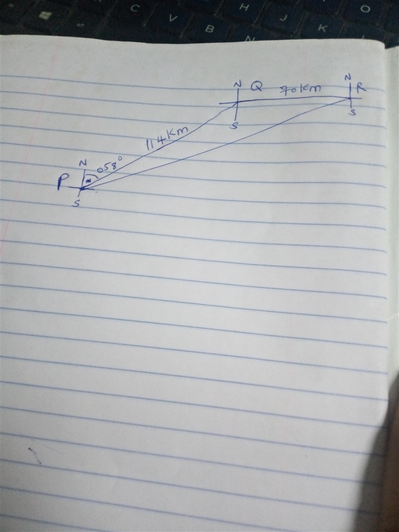 1. P, Q and R are three buildings. A car began its journey at P, drove to Q, then-example-1